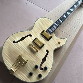 中国 カスタムショップ カスタムFホールボディジャズ電球ギター ダブルタイガーフラーム 天然木色のギター サプライヤー