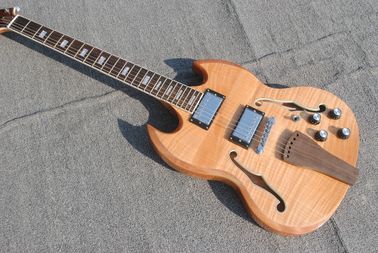 中国 高品質のカスタム6弦の電ギター,炎のメープルフェニール,木色のボディ,ダブルFホール半空心ボディ,ローズウ サプライヤー