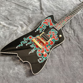 中国 オーダーメイド 新品 6弦 黒の電気ギター ファイアインレイ 指板 金色のハードウェア サプライヤー