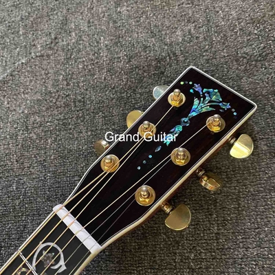 オーダーメイド デラックス ソリッド スプルース トップ ドレッドナウト ボディ エボニー フィンガーボード 41 インチ リアル アバロン アコースティック ギター サプライヤー