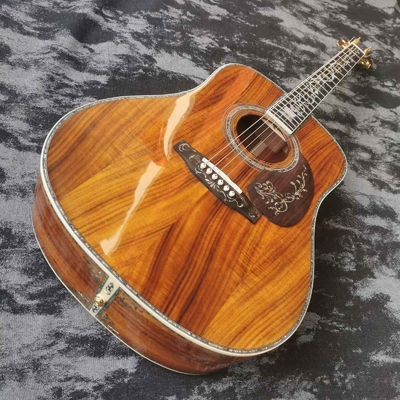 オーダーメイド41インチ全KOA木エボニー指板,ドレッドナウト,D45マーティンスタイル,アボロンインプレードアコースティックギター サプライヤー