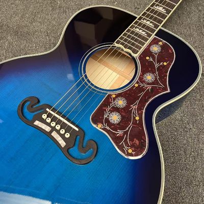 オーダーメイド フラームド メイプル バックサイド 43 インチ ジャンボ アコースティック ギター ブルー・サンバーストのアバロンインレイ サプライヤー