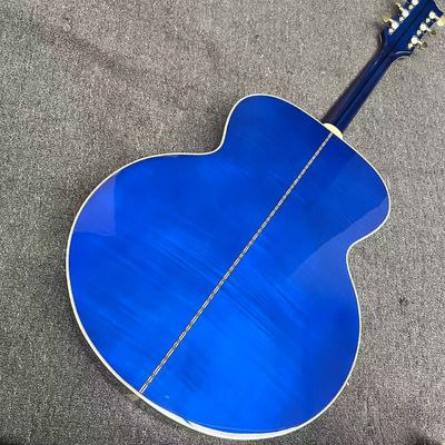 オーダーメイド フラームド メイプル バックサイド 43 インチ ジャンボ アコースティック ギター ブルー・サンバーストのアバロンインレイ サプライヤー