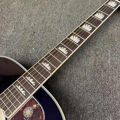 オーダーメイド フラームド メイプル バックサイド 43 インチ ジャンボ アコースティック ギター ブルー・サンバーストのアバロンインレイ サプライヤー