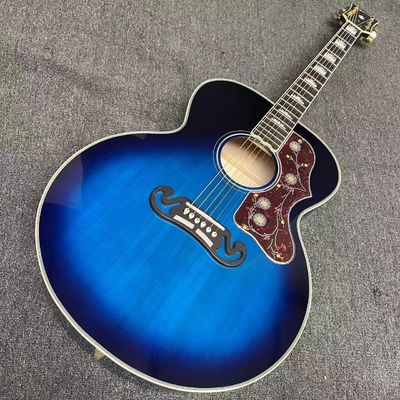 オーダーメイド フラームド メイプル バックサイド 43 インチ ジャンボ アコースティック ギター ブルー・サンバーストのアバロンインレイ サプライヤー
