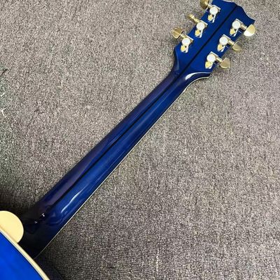 オーダーメイド フラームド メイプル バックサイド 43 インチ ジャンボ アコースティック ギター ブルー・サンバーストのアバロンインレイ サプライヤー