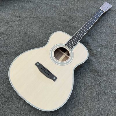 Custom Solid Spruce Top OM Kits Acoustic Guitar without Finishing, Customized Logo on Headstock サプライヤー