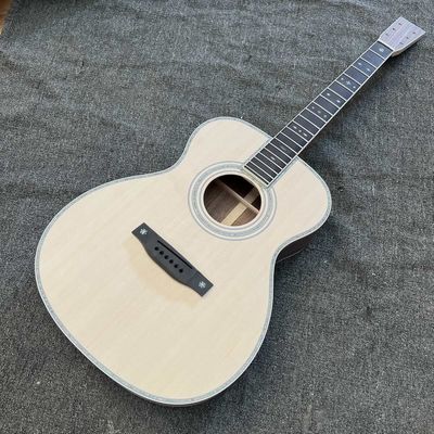 Custom Solid Spruce Top OM Kits Acoustic Guitar without Finishing, Customized Logo on Headstock サプライヤー