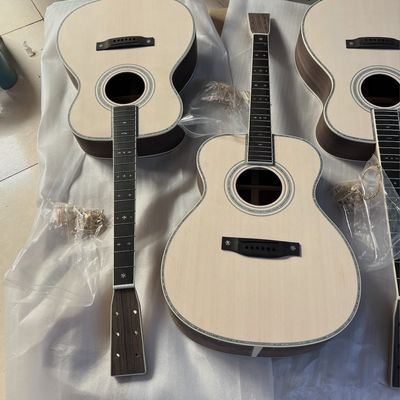 Custom Solid Spruce Top OM Kits Acoustic Guitar without Finishing, Customized Logo on Headstock サプライヤー